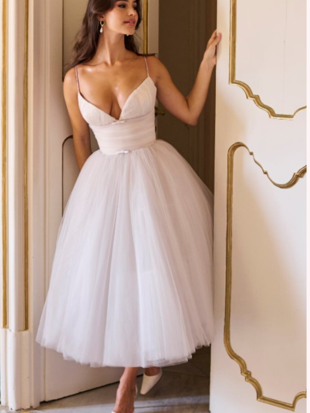 House of CB Countess Sleeveless Tulle Midi French Dove Dress